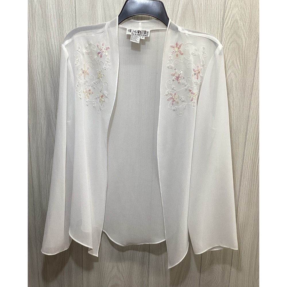 CHRISTIE Women's (Size 14) Semi Sheer Open Front Jacket Embellished‎ Polyester